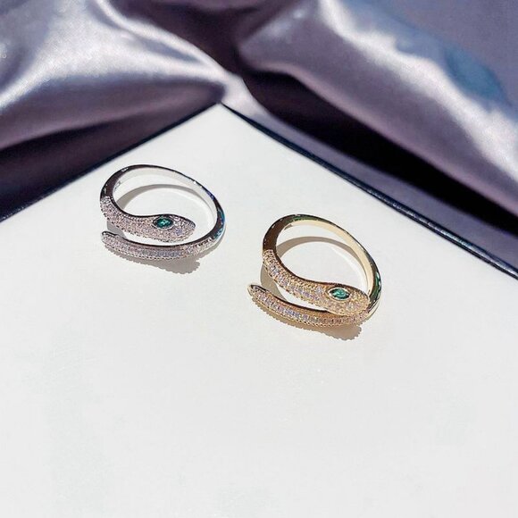 NEW 925 Sterling Silver Emerald Diamond Snake Serpent Adjustable Ring - Picture 3 of 7